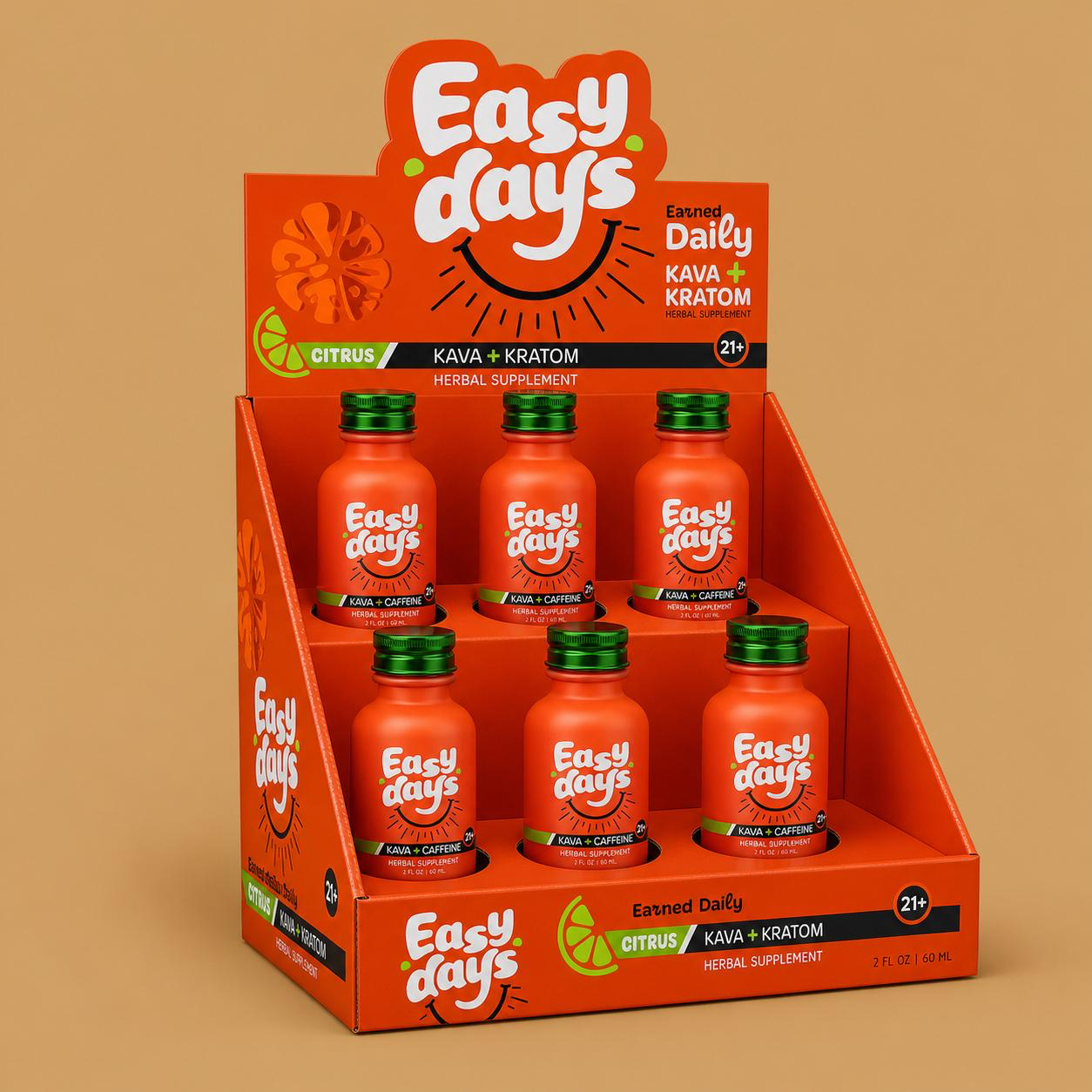 Easy Days drink lineup in retail display packaging