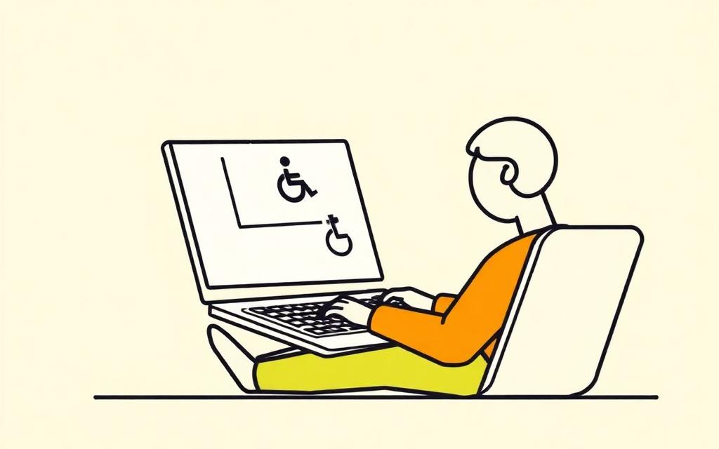 Illustration of a person using an accessible laptop interface