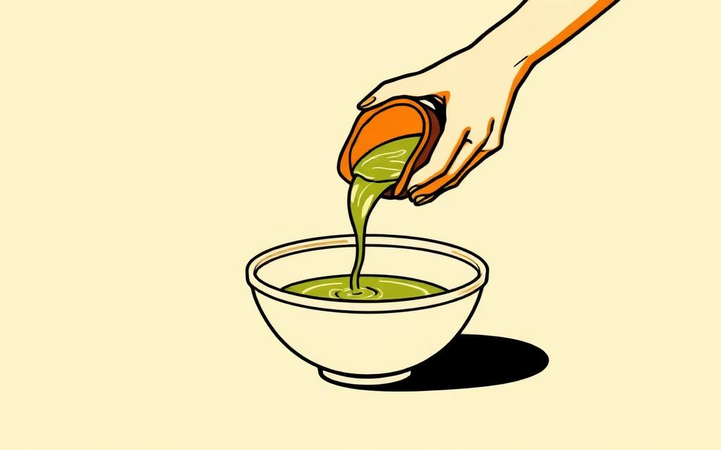 Illustration of kava being strained and poured into a bowl