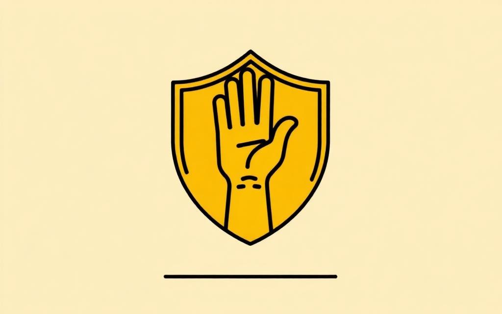 Illustration of a shield with a raised hand, safety symbol