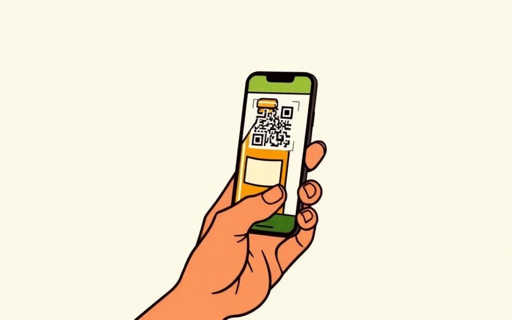 Illustration of a phone scanning a QR code on a bottle