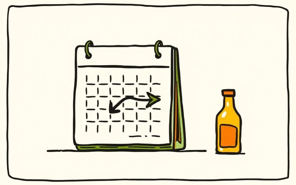 Illustration of a calendar with a repeat cycle and a bottle